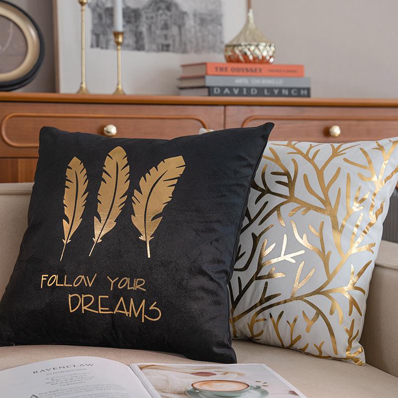 Pack of 2 Throw Pillow Covers 18x18 Inch for Couch Bed Sofa,Throw Pillow Covers with Gold Leaves Feather, Modern Bedroom Living Room Home Decor