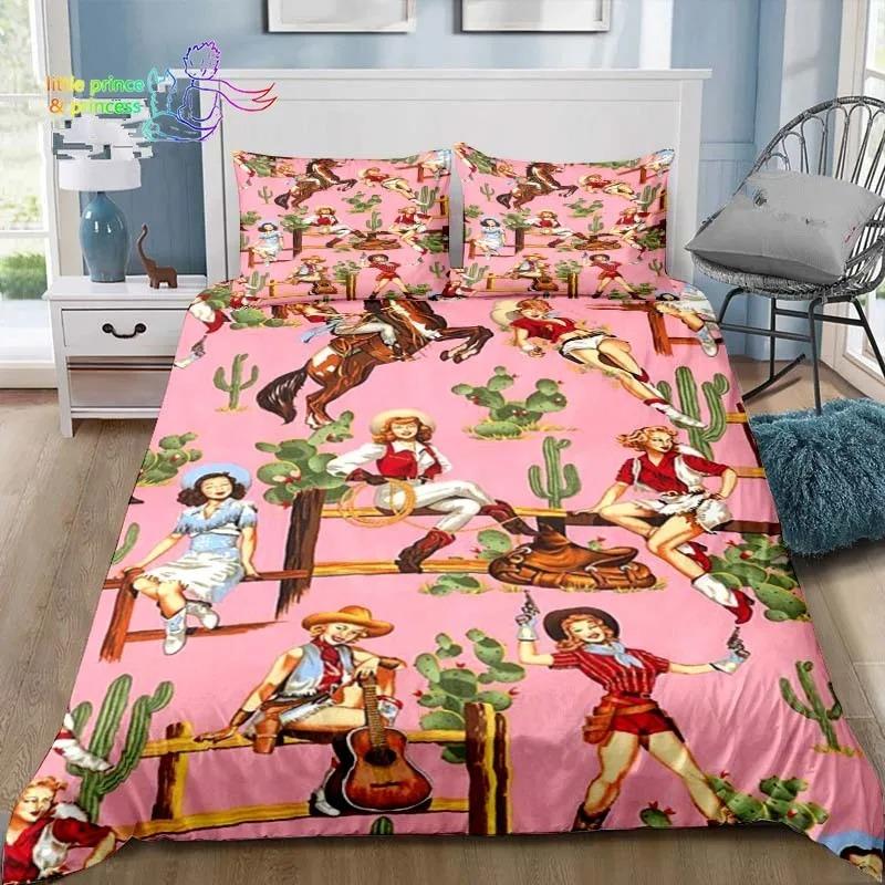 Cowboy Horse Pattern Comfortable Duvet Quilt Cover Pillowcase Bedding Set Children Bedroom Decoration Home Textile