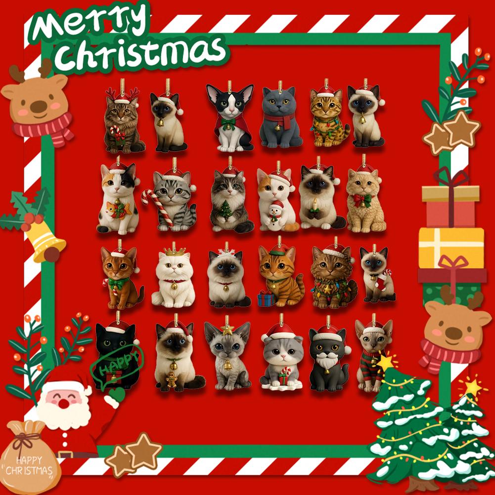 Кошачьи адвент-календари 2025, 24 дня, адвент-календари с милыми котятами-подвесками, украшения на новогоднюю елку с котятами, календарь обратного отсчета