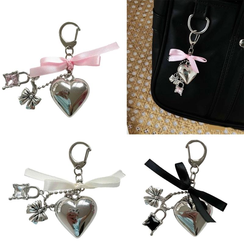 Delicate Heart Bag Pendant Elegant Heart Keyring Stylish Bowknot Pendant Charm Accessory for Bag and Key