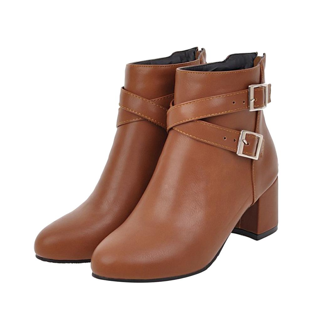 Женские сапоги на толстом каблуке с острым носком Короткие сапоги Ботинки Женские сапоги