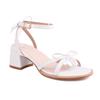Women Ankle Strap Sandals Round Toe Block Mid Heels Buckle Bow Ladies Fashion Casual Shoes Summer Black White Pink 45