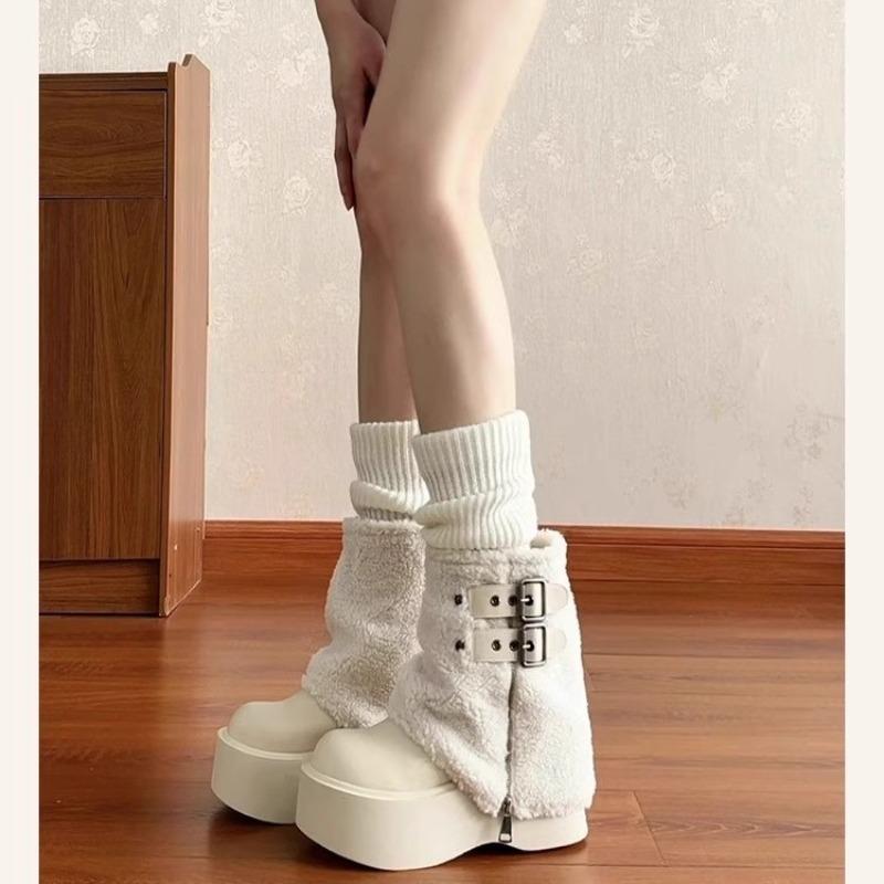 Зимние женские полусапожки на толстой подошве из овечьей шерсти, с высоким голенищем, на небольшом высоком каблуке, короткие ботинки, плюшевые белые пушистые ботинки