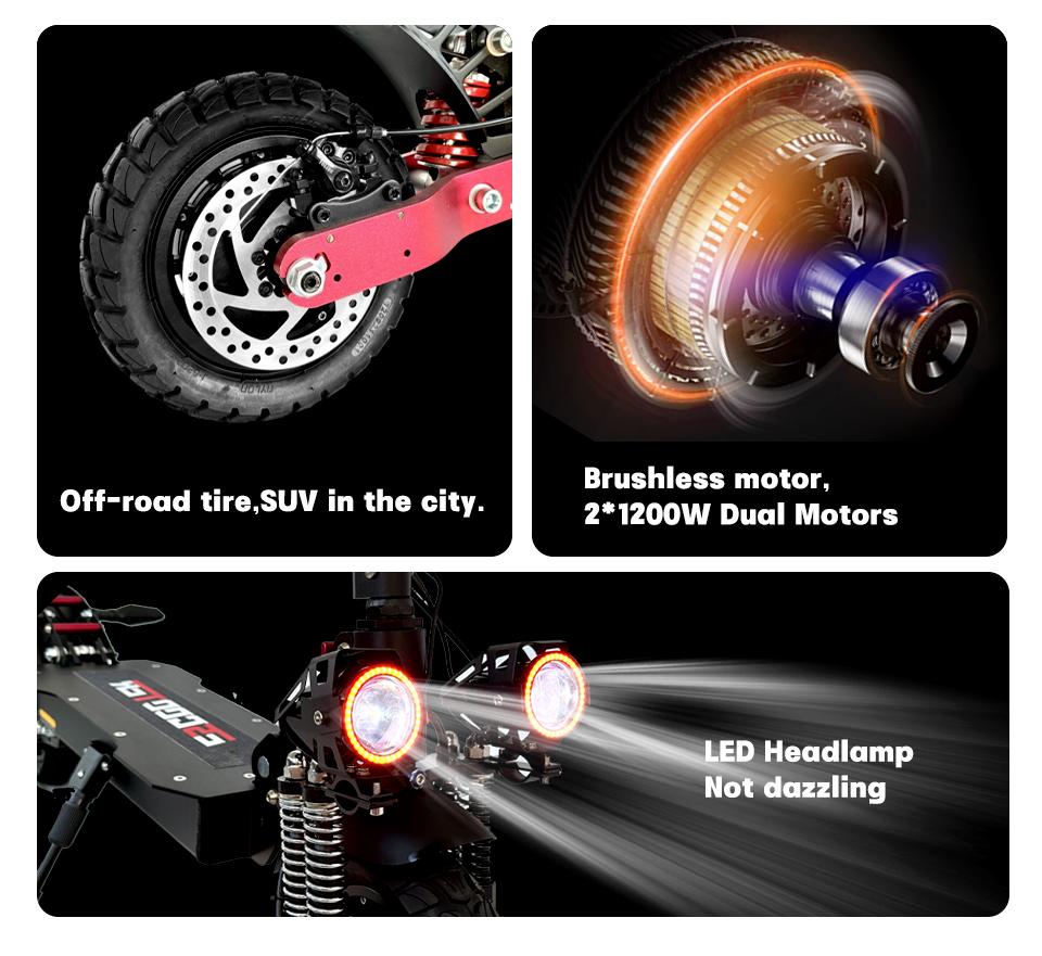 X6 Мощный внедорожный двухколесный двойной ступичный электросамокат 2400 Вт, скутер, электрические складные скутеры, 48 В, двойной двигатель, двойная пружинная подвеска