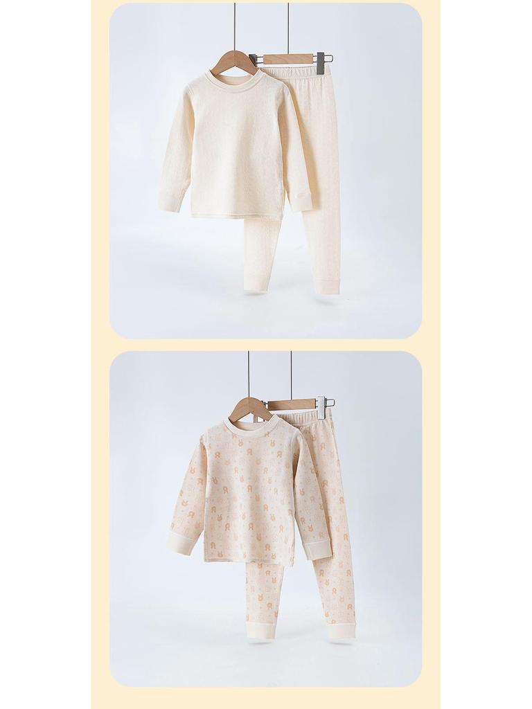 Colored Cotton Kids' Underwear & Pajama Set - Round Neck, Warm Autumn & Winter Wear for Girls and Boys