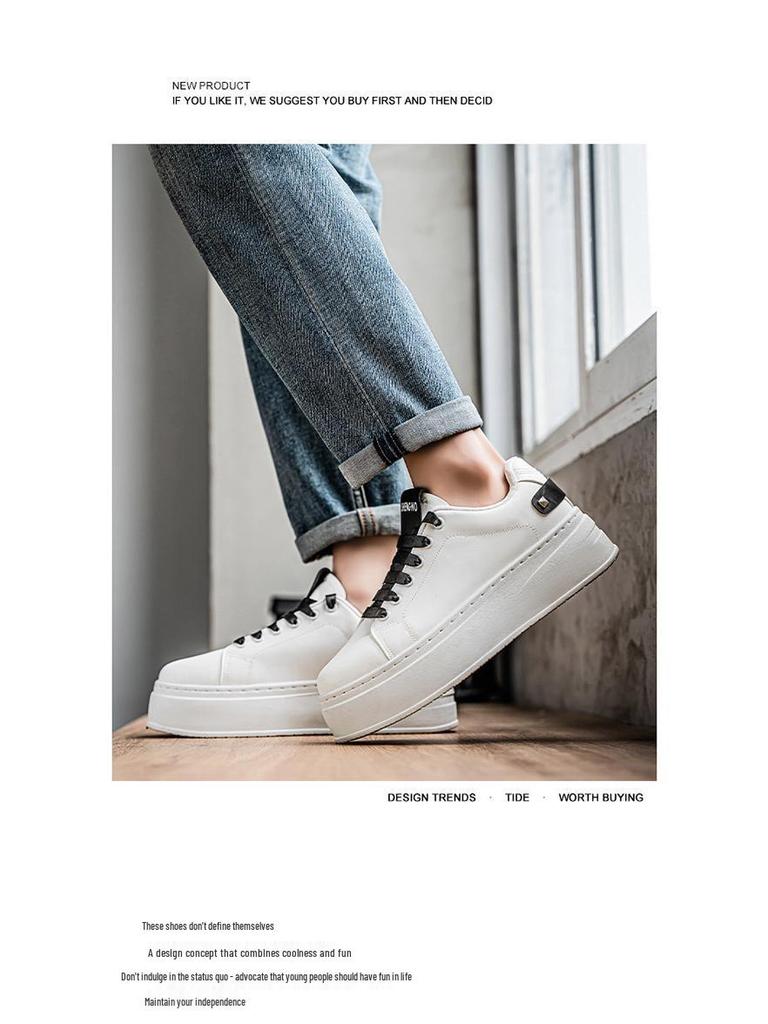 Мужские летние дышащие белые кроссовки с увеличением роста - Модные повседневные кеды на толстой подошве для скейтборда