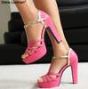 Fashion 2025 Summer New Luxury Brand Women's Lacquer Leather Sexy High Heels Open Toe Comfortable Women's Shoes T-stage Party Sandals