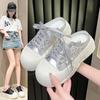 Fashion Baotou Thick-soled Lace-up Slippers 2024 Summer Fashion Sequin Daily Casual Comfortable Breathable Shoes