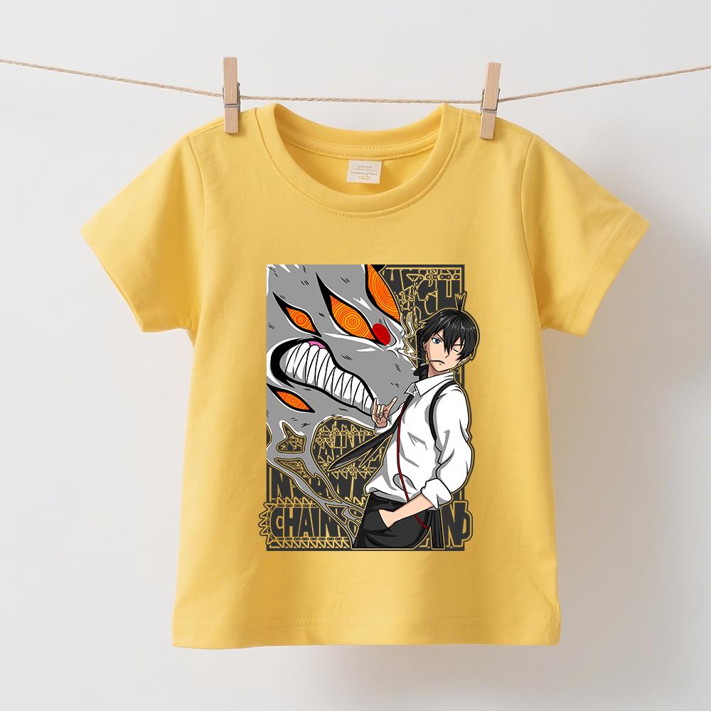 Chainsaw Man Aki Anime Print Cotton T Shirts for Boys Girls Short Sleeve Summer Kids Casual Tops