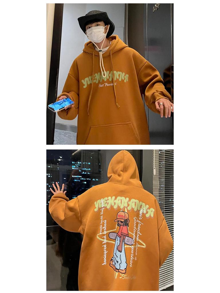 Boys' Oversized American Hip-Hop Hoodie with Plush Lining – Trendy Autumn/Winter Jacket