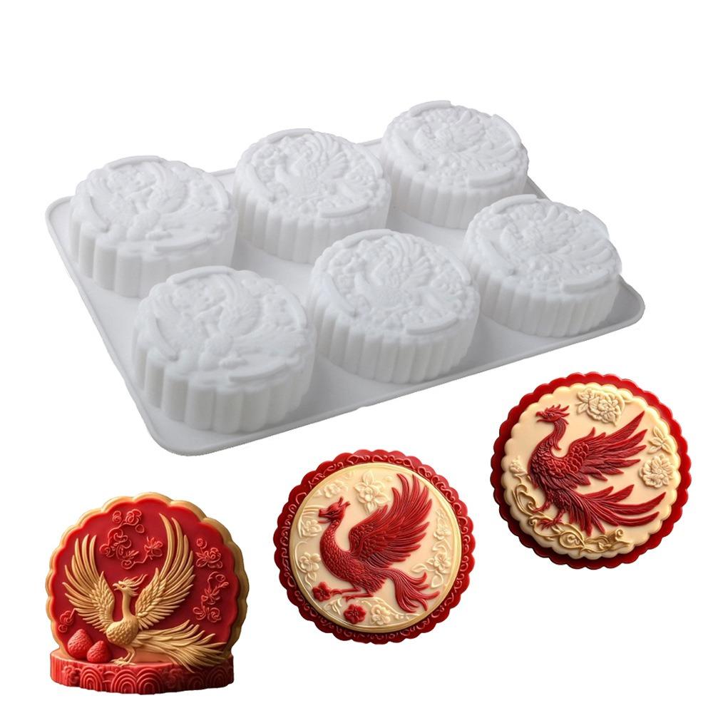 Silicone Auspicious Clouds Mooncake Mold 6 Cavities Mung Bean Cake Mold Soap Mold Kitchen