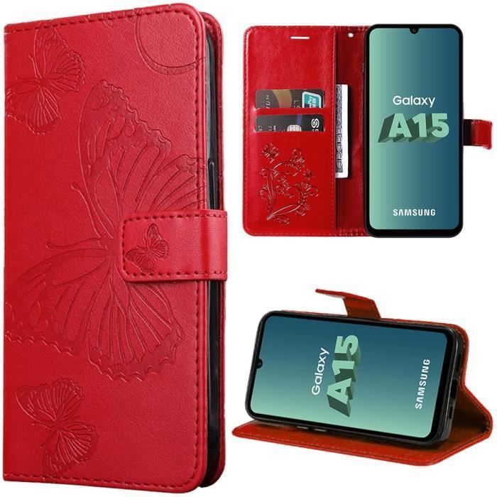 Противоударный чехол - Booling - для Samsung Galaxy A15 - Красный - Рисунок Бабочка - Противоударный с Отсеками