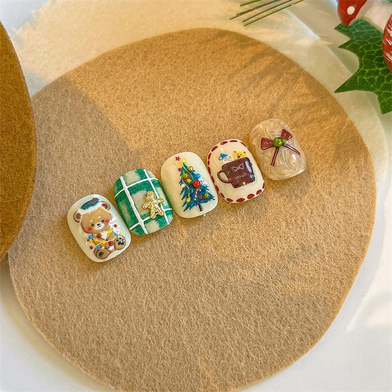 3D милый медведь рождественский нейл-арт наклейка тисненая рождественская елка подарочная коробка ПВХ клей наклейки для нейл-арта маникюрный салон своими руками