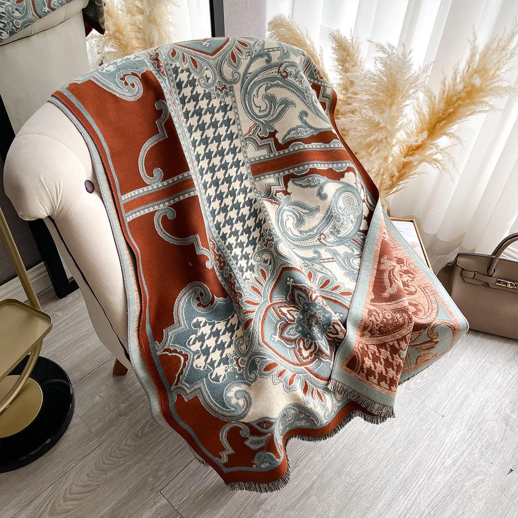 Classic Letter Thousand Bird Grid Imitation Cashmere Scarf Women'S Winter Thickened Double-Sided Air Conditioner Shawl Scarf Women