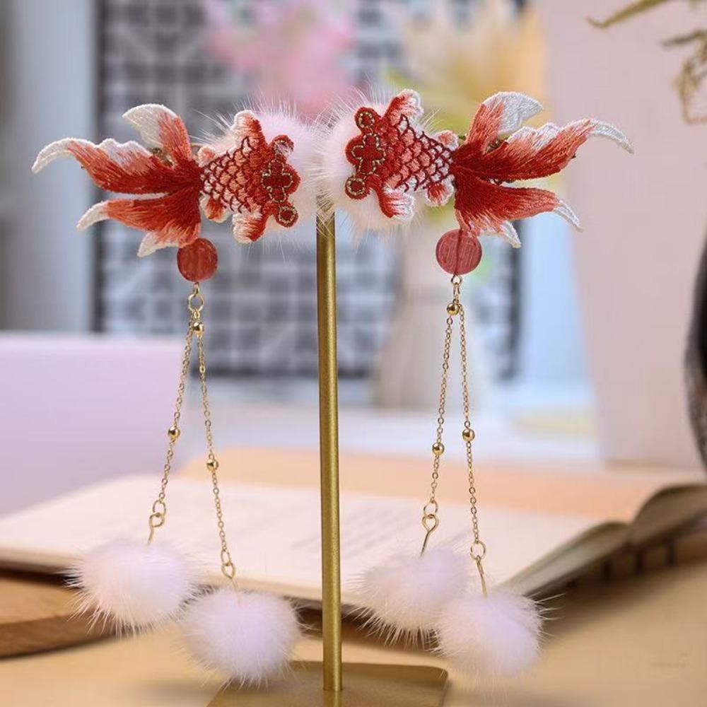 Red Chinese Style Ancient Hairpin Pearl Chinese New Year Side Clip Hanfu Hair Clip  Women