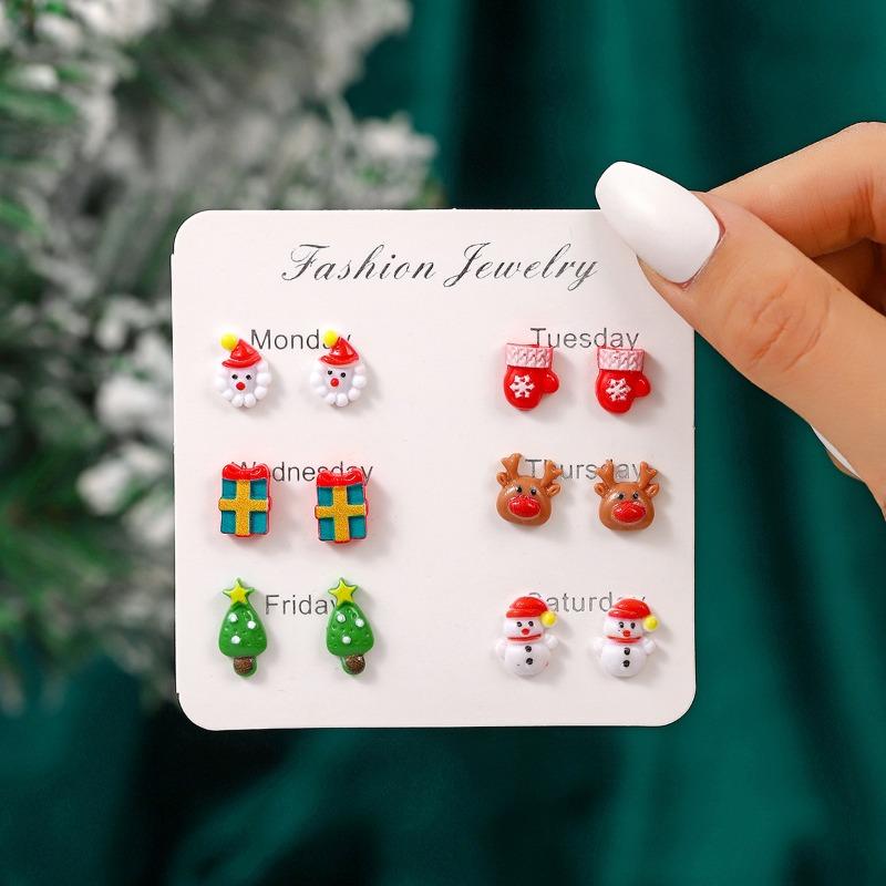 Hot Christmas New Products Santa Claus Snowman Elk Creative Cute Cartoon Stud Earrings Combination Resin
