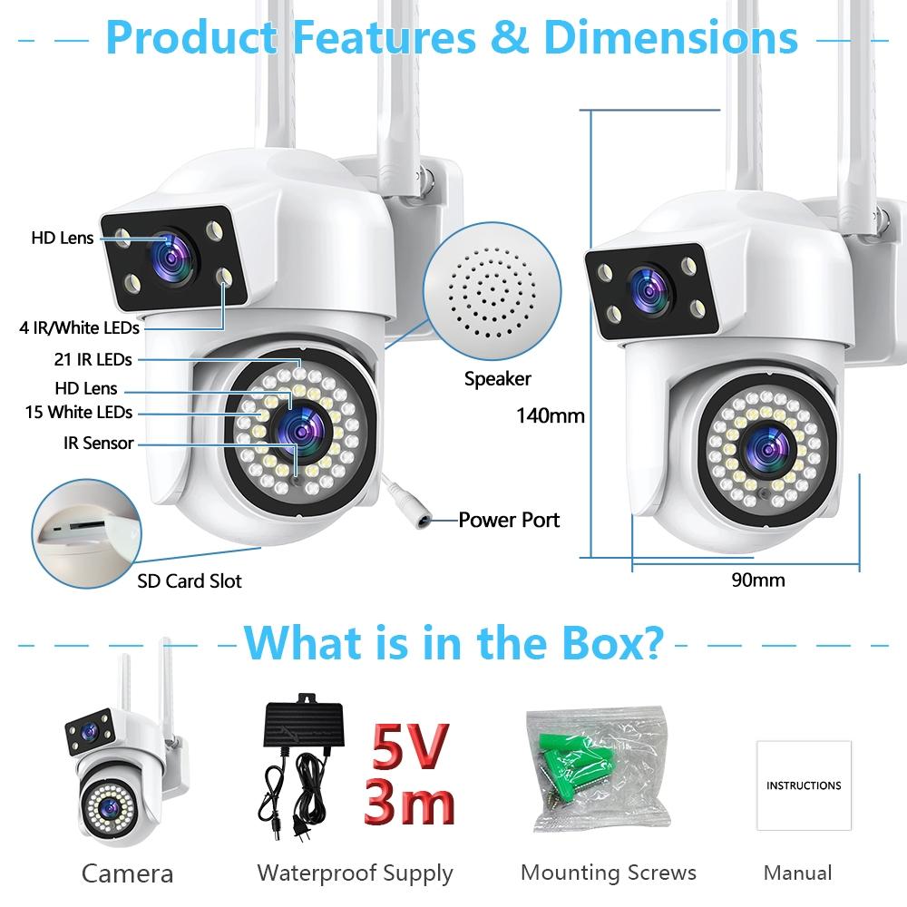 AIOOK Наружная WIFI HD 8MP 4K IP CCTV IP66 Водонепроницаемая PTZ-камера ночного видения Двусторонняя связь Мобильная камера слежения с двумя объективами