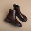 Korean Version of the New Round Head Medium Heel Thick Sole Large Size Medium Boots Women's Solid Color Non-slip Square Heel Zipper Autumn and Wint