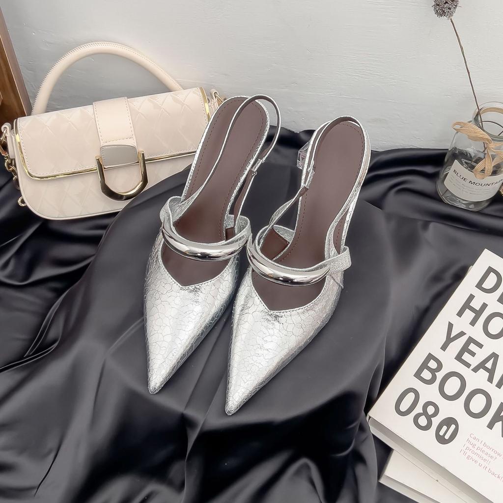 High Heels Are Not Tired of Feet, Small People Increase Their Height, Women's Shoes 2025 Summer New French Back Empty Single Shoes, Women's Fashion