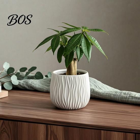 Office Desktop Planters Planter with Drainage Hole And Saucer, Water Ripple Texture Flower Resin Plant Containers Pot, Modern Pot for Indoor