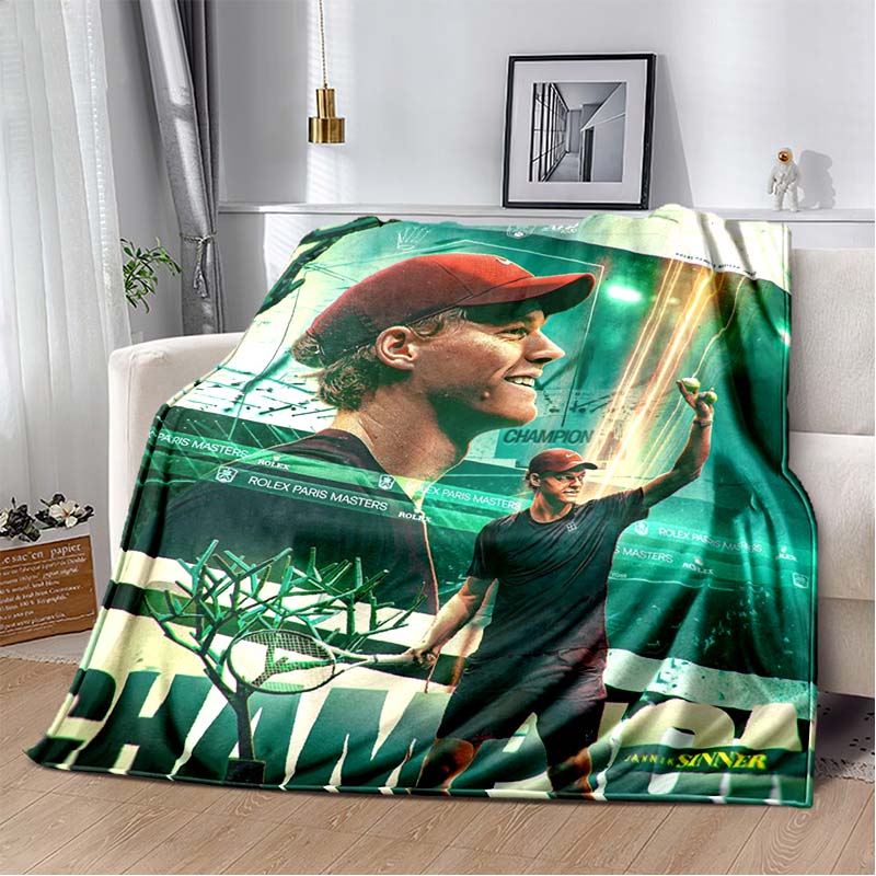 Carlos Alcaraz Tennis Star Portrait Print Flannel Blanket, Soft Warm Throw Blanket for Sofa Bedroom, Tennis Fan Decor Gift