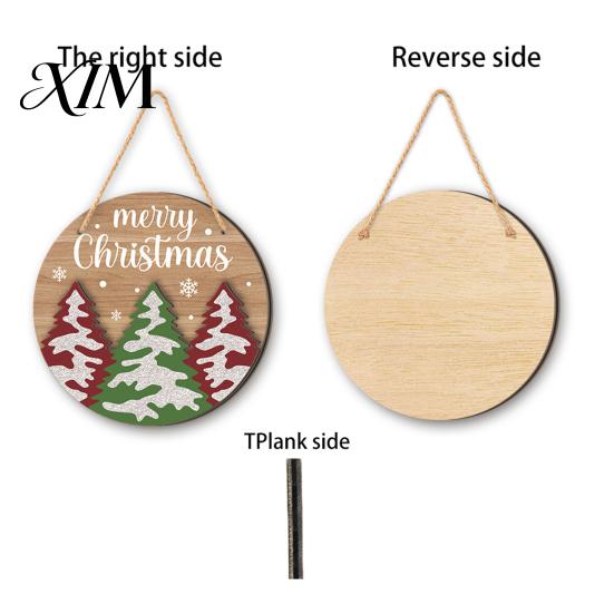 Decorative Board with Hemp Rope Round 2D Wooden Welcome Sign, Farmhouse Christmas Door Hanger Rope, Deer Indoor Outdoor Festive Ornament Tree