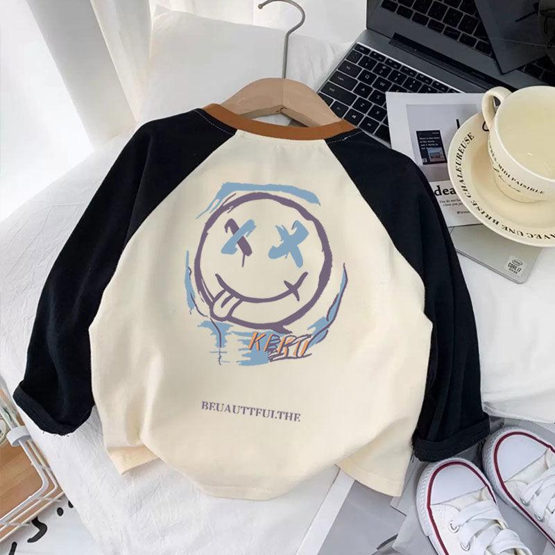Kids Cotton Long Sleeve T Shirt Block Cartoon Print Spring Autumn Base Layer Top For Boys And Girls