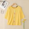 Women Casual Round Neck Floral Embroidery Loose Half Sleeve Blouse