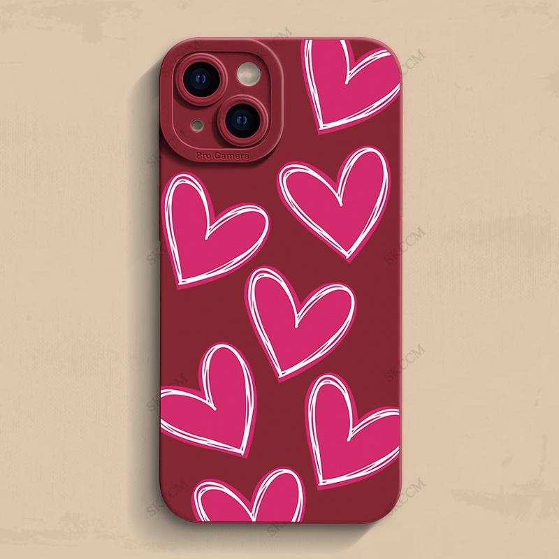 Роскошный красный чехол для телефона с сердечком любви из мягкого силикона для iPhone 15 14 13 12 11 Pro Max Mini XR X XS Max 7 8 Plus матовая задняя крышка