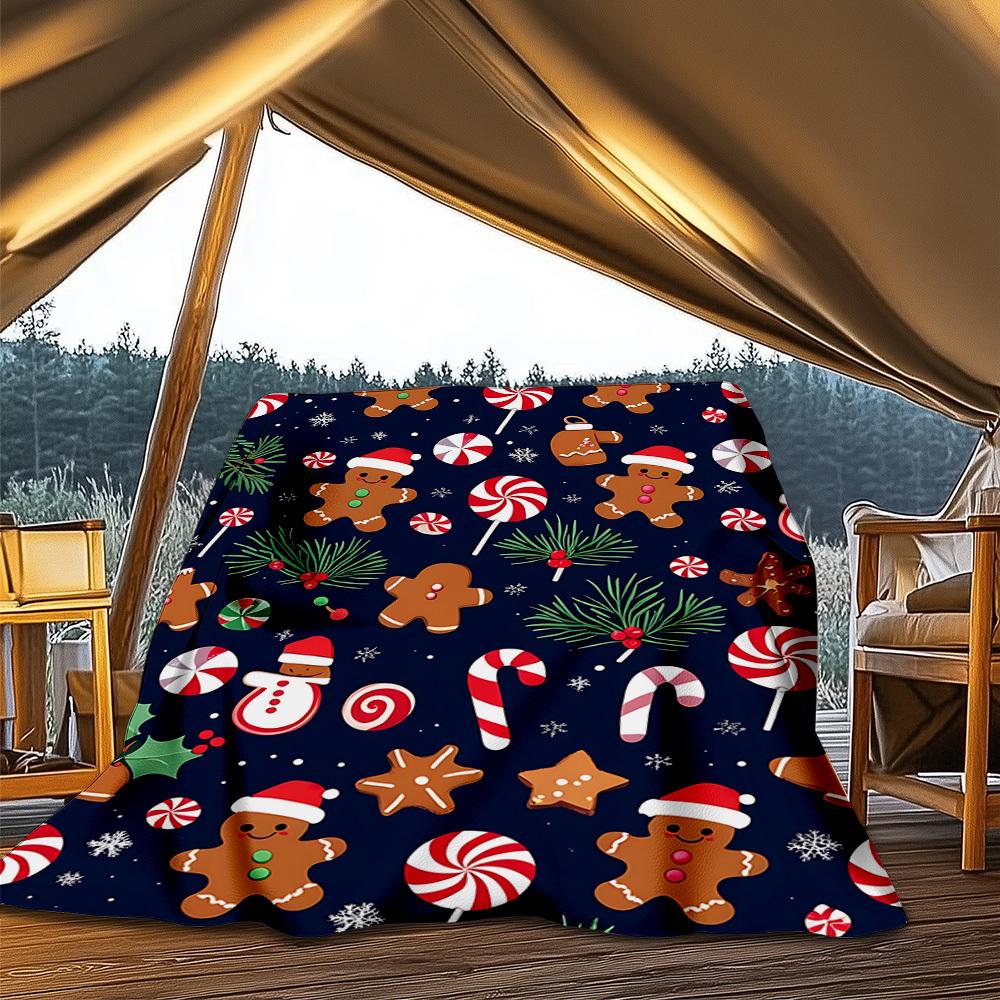 1pc Gingerbread Man Outdoor Flannel Blanket Soft All Season Polyester Throw , Perfect for Picnics & Travel , Picnic Accessory