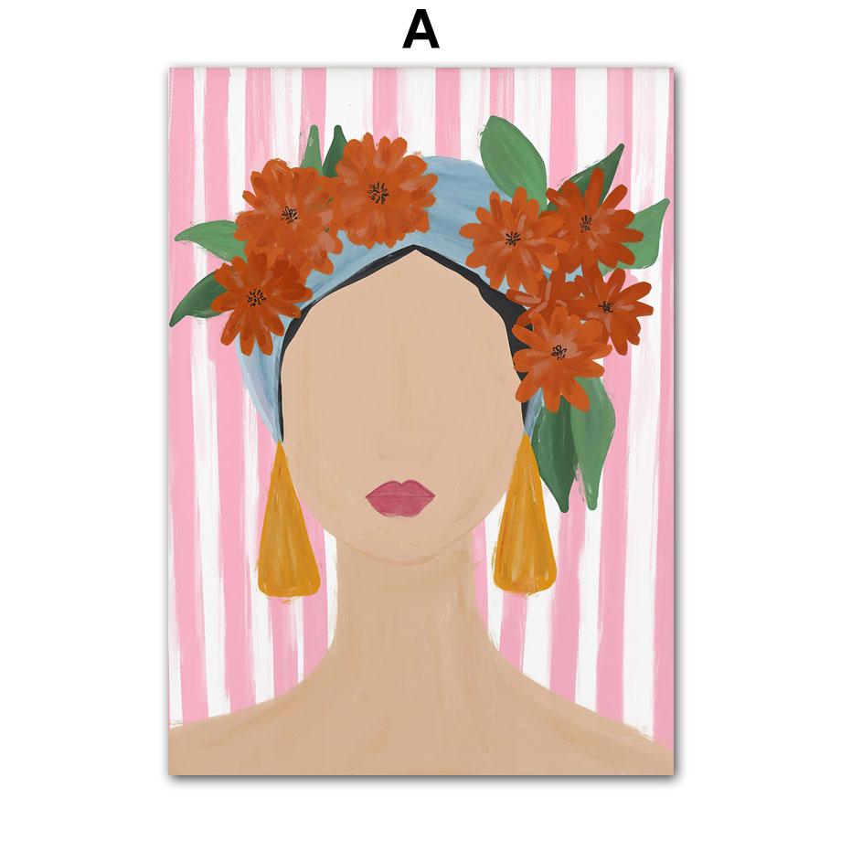 Абстрактная Девушка Ваза Цветы Листья Иллюстрация Настенное Искусство Холст Живопись Скандинавский Постер И Принты Картины Для Декора Гостиной