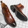 Винтажные ботинки из лакированной кожи с крокодиловым узором Мужские ботинки челси Мужские ботильоны Модные дизайнерские мужские повседневные деловые туфли