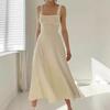 Summer Midi Dress Square Neck Sleeveless A-line Flowy Hem Backless Pure Color High Waist OL Commuting Dating Prom Party Midi Dress