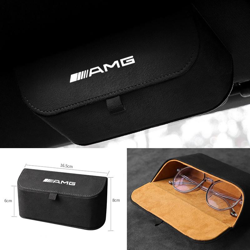MWAY1 Suede Car Sun Visor Glasses Box Car Badge Sunglasses Clips Glasses Box For Mercedes Benz AMG W177 W176 X166 X167 C257 C218 X253