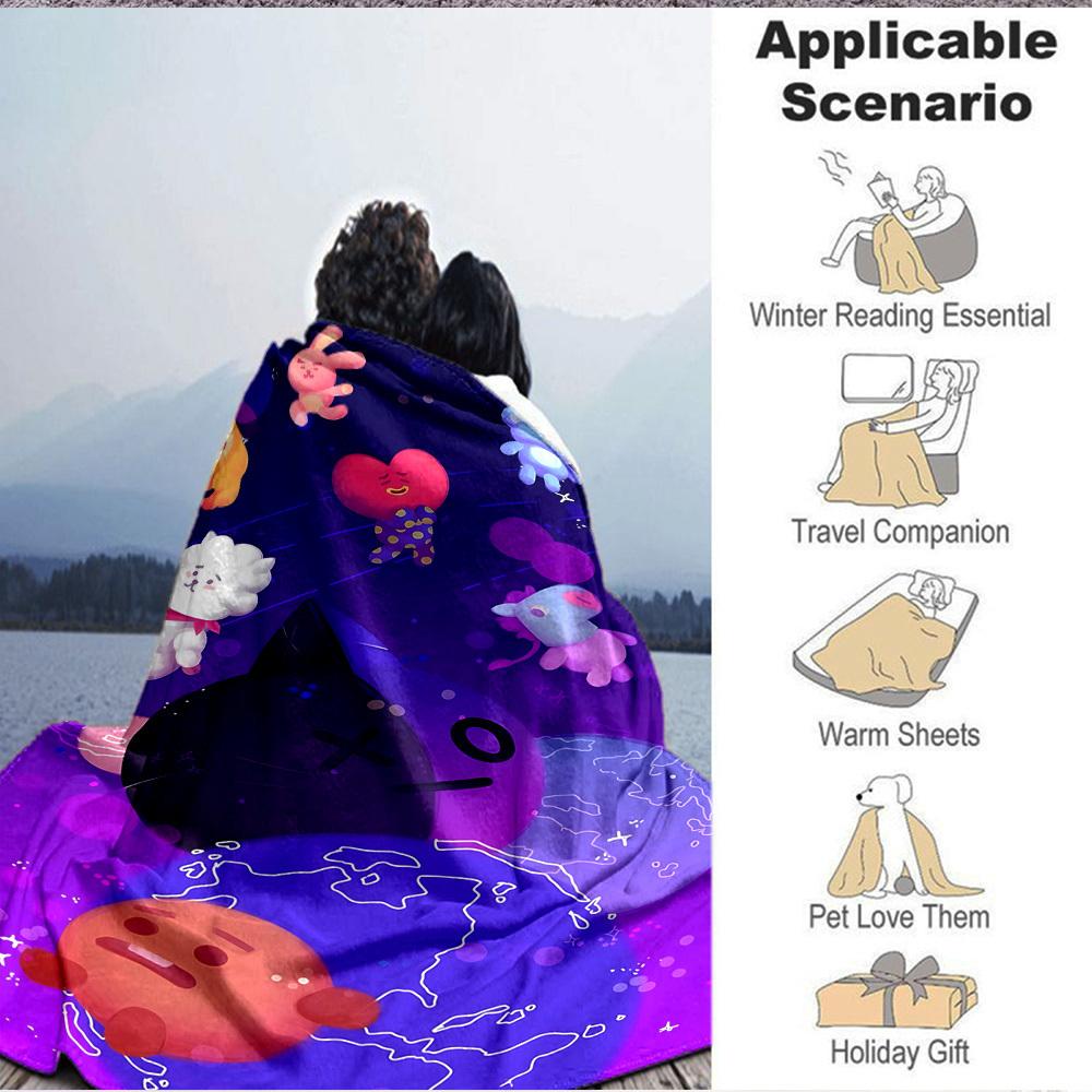 1pc BT21 Characters Flannel Blanket [Cozy Throw Blanket] For Sofa, Bed, Travel, Camping, Livingroom, Office, Couch, Chair, And Bed