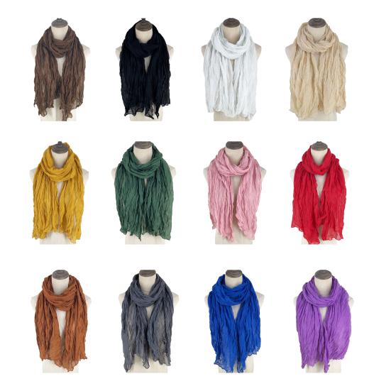 Women Scarf Shawl Solid Color Soft Warm Pleated Scarf UV Protection Casual Cotton Linen Shawl Fashion Accessory