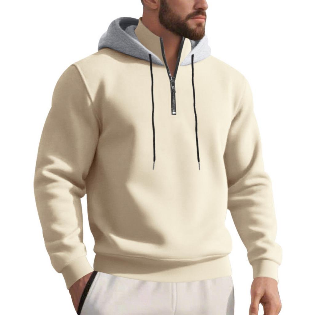 Men's 1/4 Zip Cargo Hoodie | Drawstring Multi-Pocket, Solid Color For Outdoor & Casual Wear