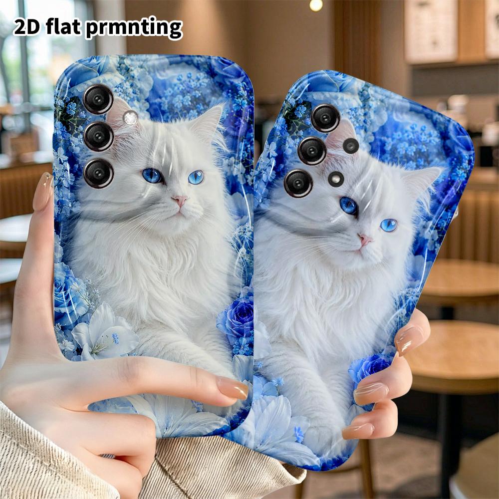 Чехол для телефона: 2D плоский защитный чехол для Samsung Galaxy A34 A35 M05 M06 S20 S22 S21 FE Plus 5G, белый длинношерстный кот, идеальный Рождественский и Хэллоуинский holi