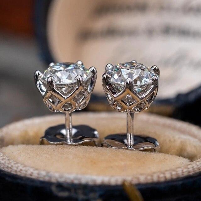 Серьги-гвоздики из настоящего муассанита 0,5-1 карата для женщин, 100% стерлинговое серебро 925 пробы, сверкающие свадебные серьги высшего качества, ювелирные изделия