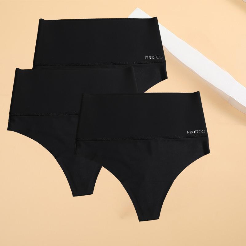 3 шт. Бесшовные трусики-стринги с высокой талией для женщин, черные, для подтягивания живота и бедер, моделирующее фигуру нижнее белье, дышащие женские трусики, большие размеры
