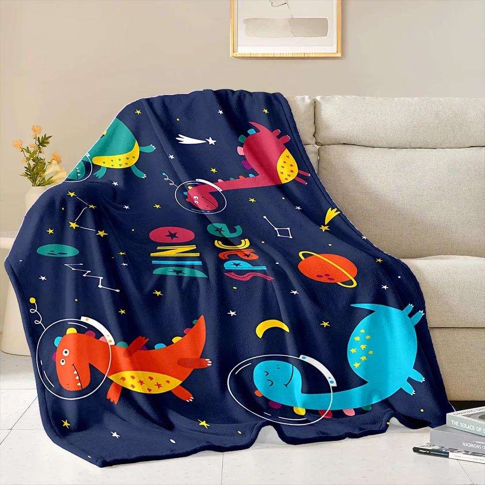 Dinosaur Print Flannel Throw Blanket Soft Warm Bed Cover for Bedroom Sofa Picnic Outdoor Leisure Nap Trip Gift