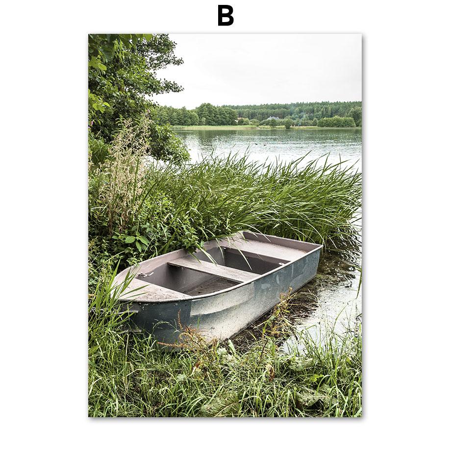 Зеленый лист лодка цветок лес горы водопад плакаты и принты холст живопись настенные художественные фотографии для декора гостиной