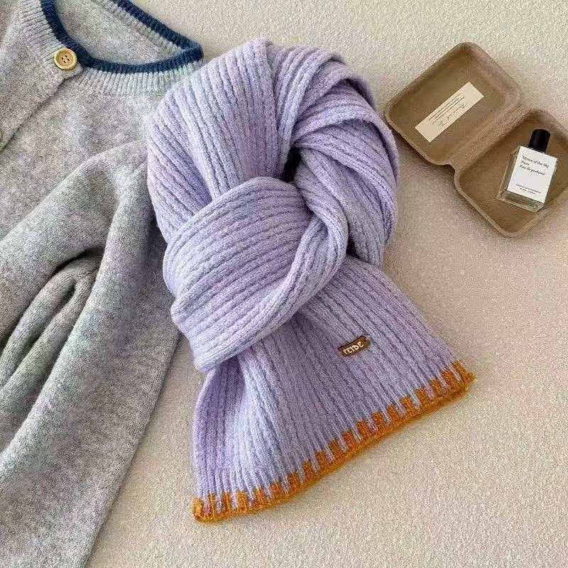 Yellow knitted wool scarf female autumn and winter Korean high-end sense versatile thickened warm and cold neck scarf student