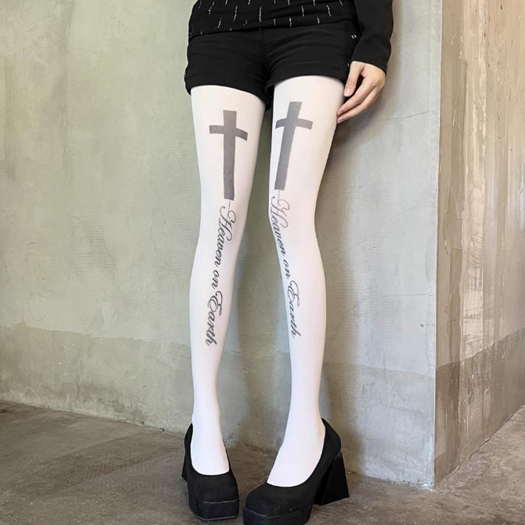 Vintage Y2K Lolita Music Note Piano Print Pantyhose for Women Sexy Stockings Korean Sweet Cool Hosiery Thin High Elastic Socks