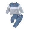 Baby Boys Spring 2 Piece Outfits Contrast Color Long Sleeve Sweatshirt and Elastic Pants for Toddler Fall Clothes