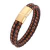 Vintage Stainless Steel Metal Clasp Men Jewelry Two Layers Genuine Leather Bracelet Brown Charms Wristband