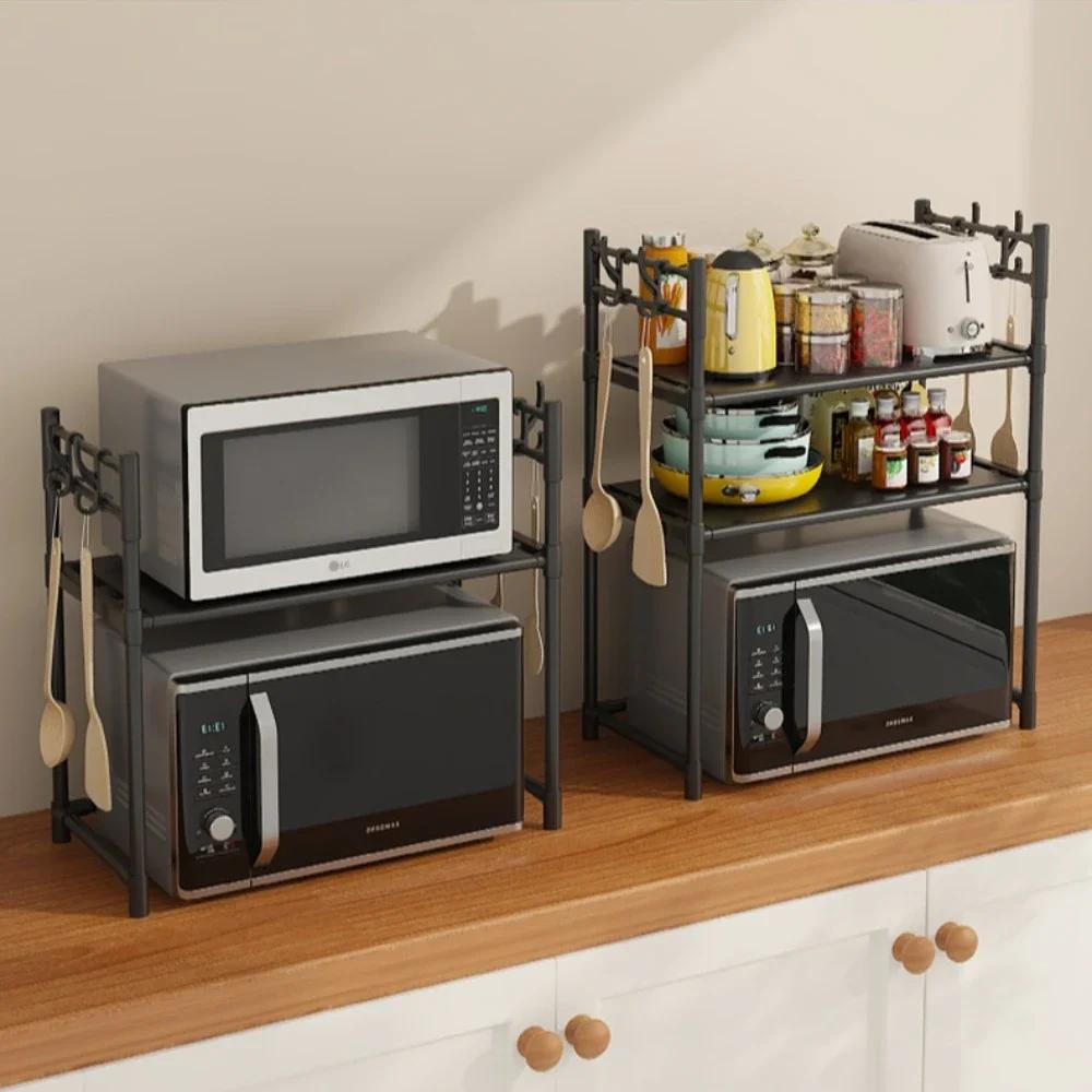 Multi-Layer Microwave Rack Double Layered Simple Storage Shelf Standing Countertop Seasoning Oven Shelf Kitchen Organizing Rack