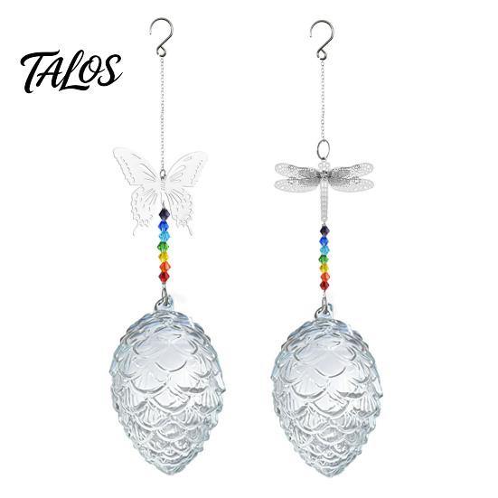 Backyard Bird Watching Gift Pine Cone Shape Glass Hummingbird Feeder with Butterfly/Dragonfly Decor, Outdoor Hanging Weatherproof Garden Ornament