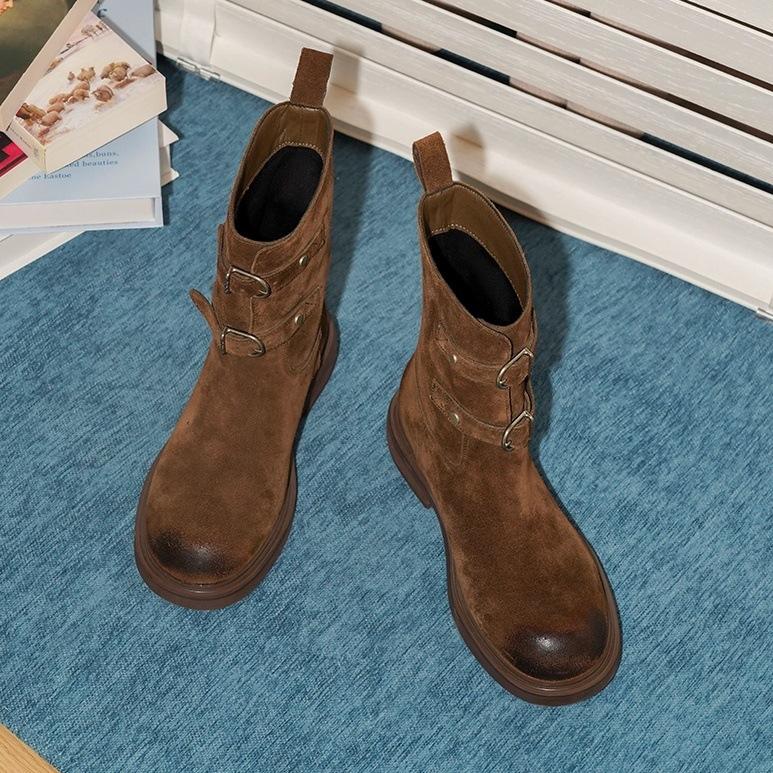 Кожаная версия~ ретро полированная пряжка ремня ковбойские сапоги в западном стиле облегающие короткие сапоги женские ботинки Maillard Martin ботинки-локомотивы