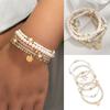 5Pcs Alloy Stretch Bracelets Resin Vacation Jewelry Gift Elegant Beaded Bracelet Set  for Women